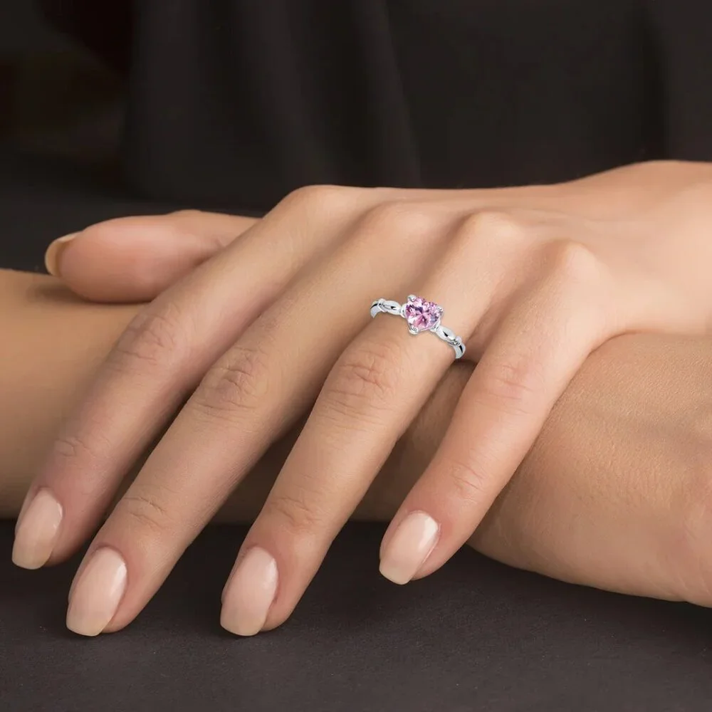 New Pink, Clear or Red Ruby Heart CZ stone Engagement Ring sizes 3 4 5 6 7 8
